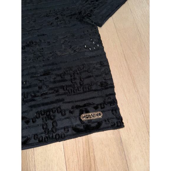 Chanel 21C Black Flocked Velvet CC Logo Top Short Sleeve Tee T Shirt S Small - Picture 8 of 16
